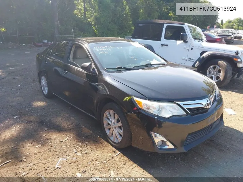 2012 Toyota Camry Xle VIN: 4T1BF1FK7CU513924 Lot: 39869874