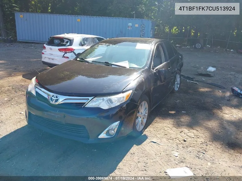 2012 Toyota Camry Xle VIN: 4T1BF1FK7CU513924 Lot: 39869874