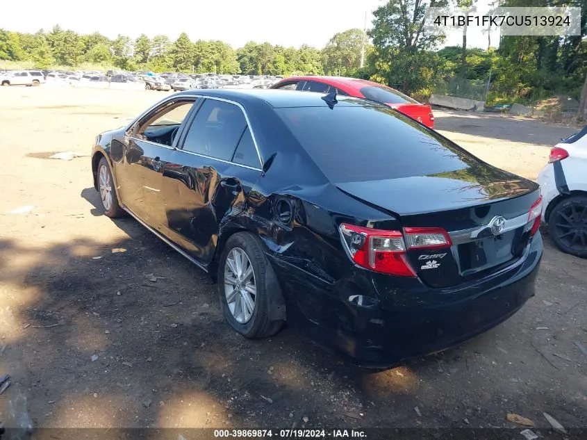 2012 Toyota Camry Xle VIN: 4T1BF1FK7CU513924 Lot: 39869874