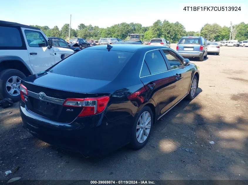 2012 Toyota Camry Xle VIN: 4T1BF1FK7CU513924 Lot: 39869874