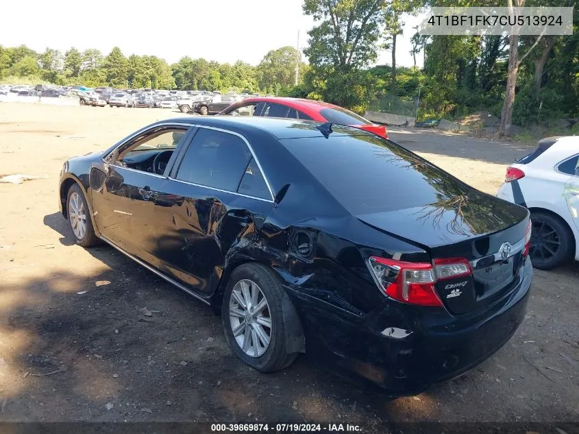 2012 Toyota Camry Xle VIN: 4T1BF1FK7CU513924 Lot: 39869874