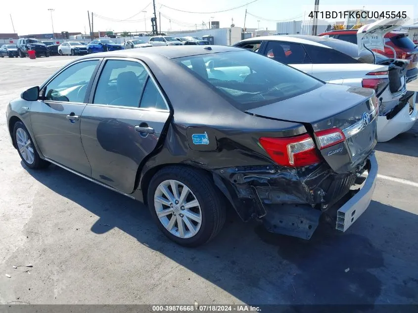 2012 Toyota Camry Hybrid Xle VIN: 4T1BD1FK6CU045545 Lot: 39876668