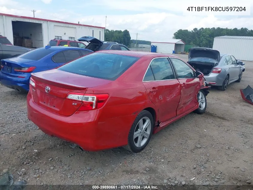 2012 Toyota Camry Se VIN: 4T1BF1FK8CU597204 Lot: 39890661