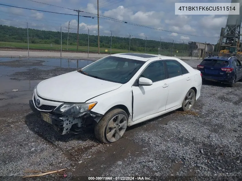 4T1BK1FK6CU511514 2012 Toyota Camry Se V6