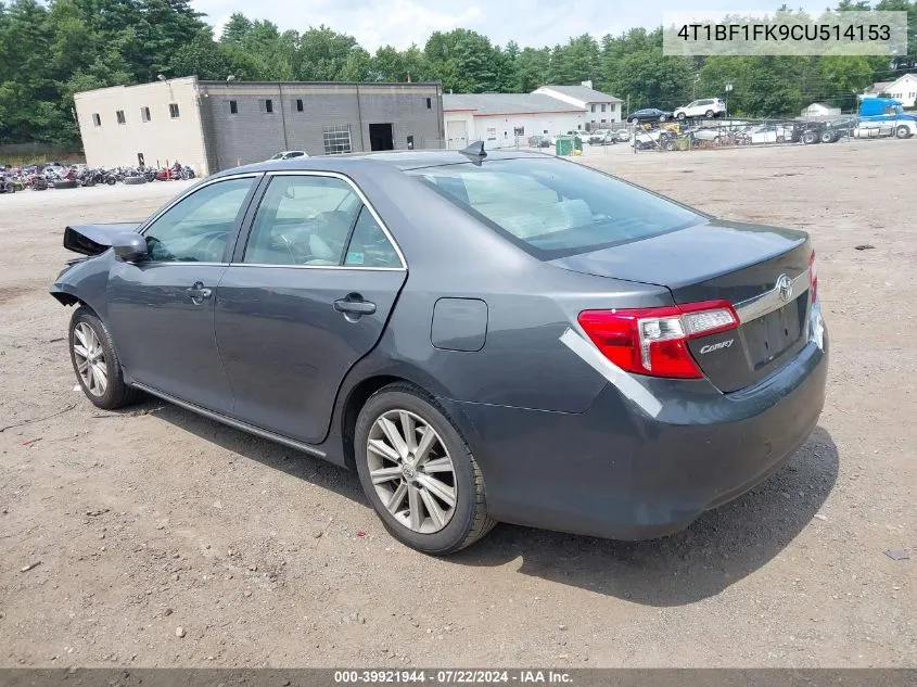 2012 Toyota Camry Xle VIN: 4T1BF1FK9CU514153 Lot: 39921944