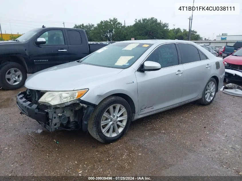 2012 Toyota Camry Hybrid Xle VIN: 4T1BD1FK4CU038111 Lot: 39939496