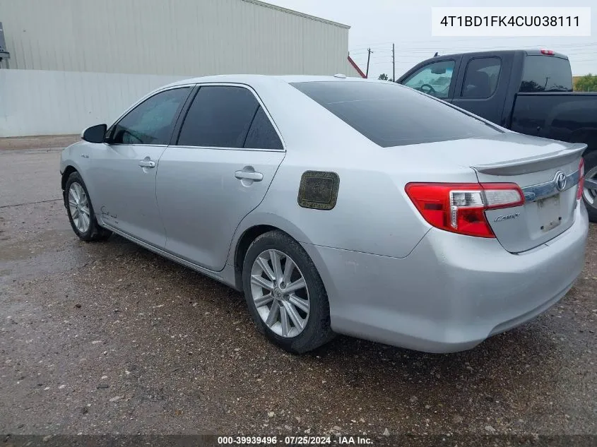 2012 Toyota Camry Hybrid Xle VIN: 4T1BD1FK4CU038111 Lot: 39939496