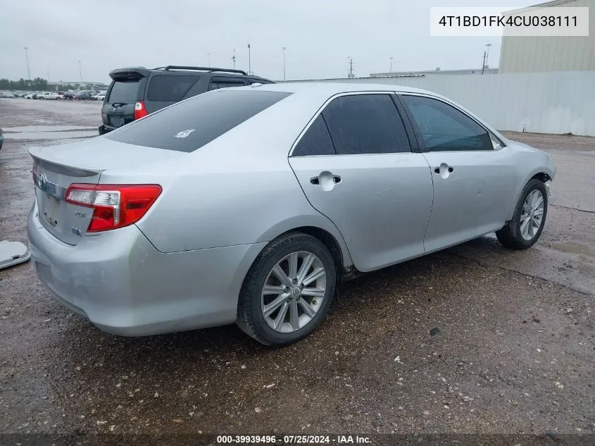 2012 Toyota Camry Hybrid Xle VIN: 4T1BD1FK4CU038111 Lot: 39939496