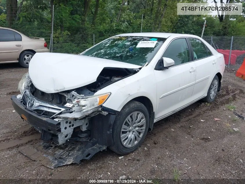 2012 Toyota Camry L/Le/Se/Se Limited Edition/Xle VIN: 4T4BF1FK7CR208574 Lot: 39959798