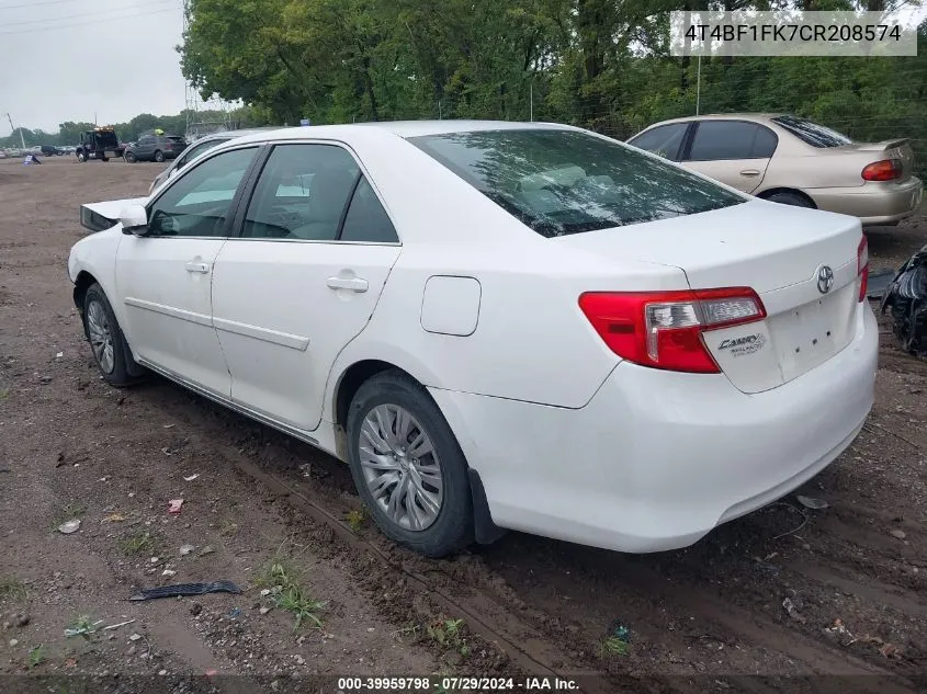 2012 Toyota Camry L/Le/Se/Se Limited Edition/Xle VIN: 4T4BF1FK7CR208574 Lot: 39959798