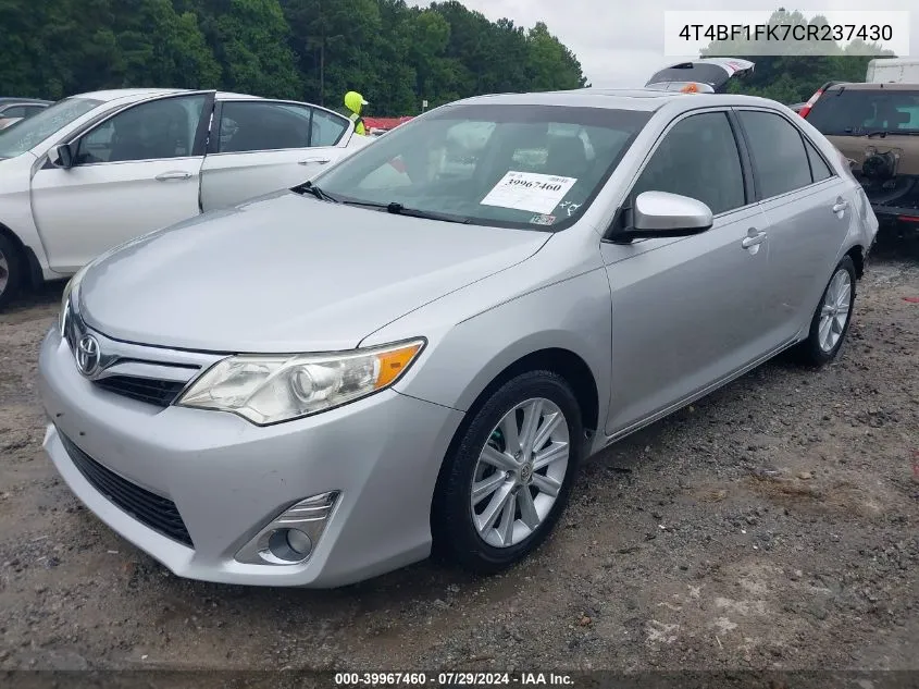 2012 Toyota Camry Xle VIN: 4T4BF1FK7CR237430 Lot: 39967460