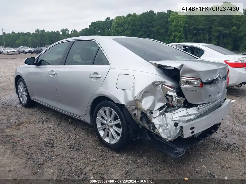 2012 Toyota Camry Xle VIN: 4T4BF1FK7CR237430 Lot: 39967460