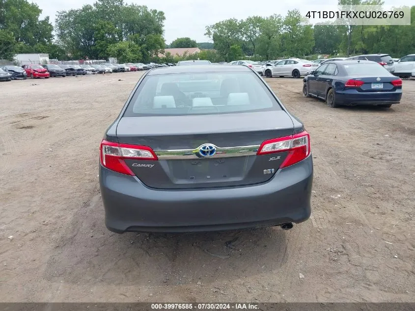 2012 Toyota Camry Hybrid Xle VIN: 4T1BD1FKXCU026769 Lot: 39976585