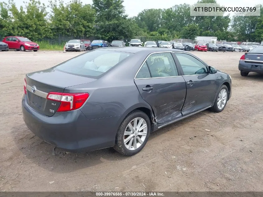 2012 Toyota Camry Hybrid Xle VIN: 4T1BD1FKXCU026769 Lot: 39976585