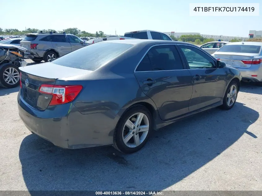 2012 Toyota Camry Se VIN: 4T1BF1FK7CU174419 Lot: 40013636