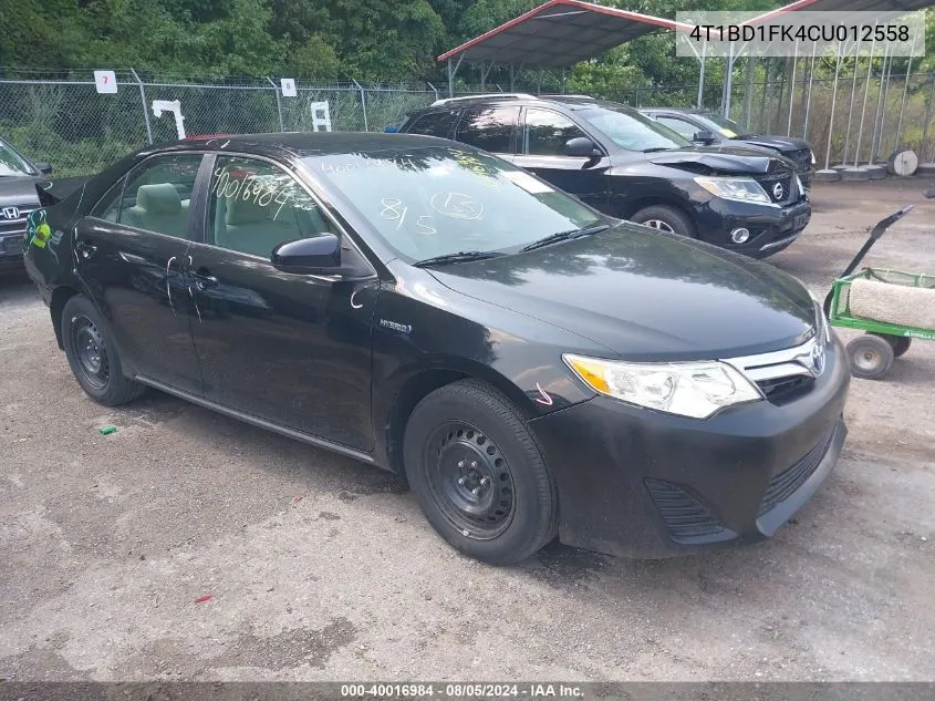 2012 Toyota Camry Hybrid Le VIN: 4T1BD1FK4CU012558 Lot: 40016984