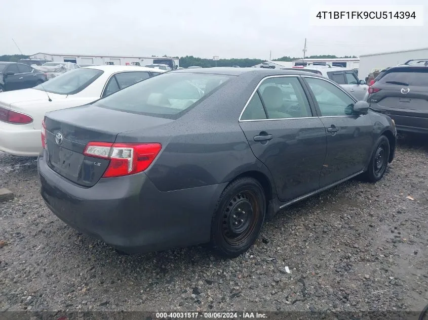 4T1BF1FK9CU514394 2012 Toyota Camry Le