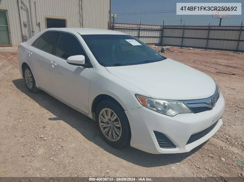 4T4BF1FK3CR250692 2012 Toyota Camry Le