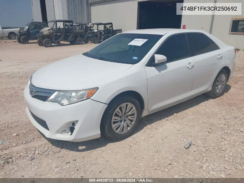 4T4BF1FK3CR250692 2012 Toyota Camry Le