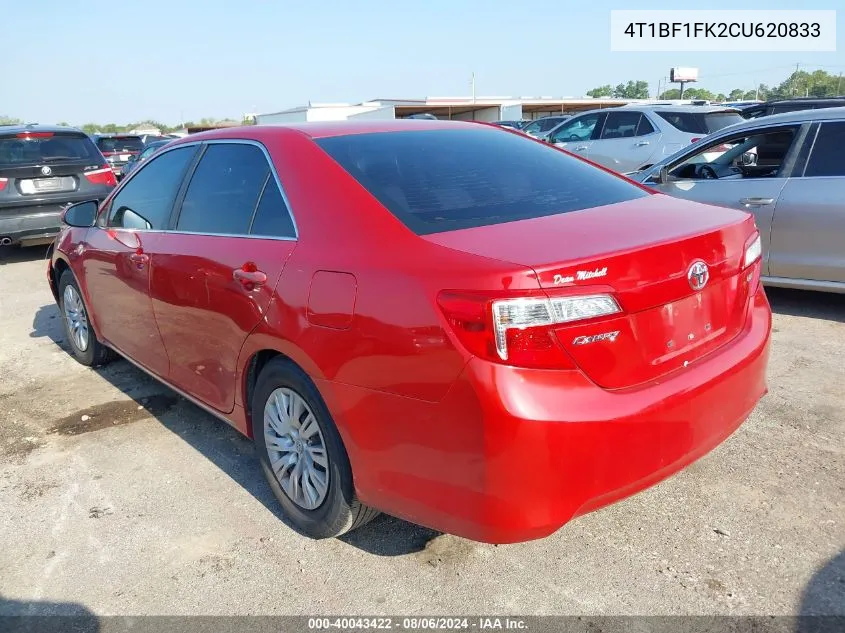 2012 Toyota Camry Le VIN: 4T1BF1FK2CU620833 Lot: 40043422