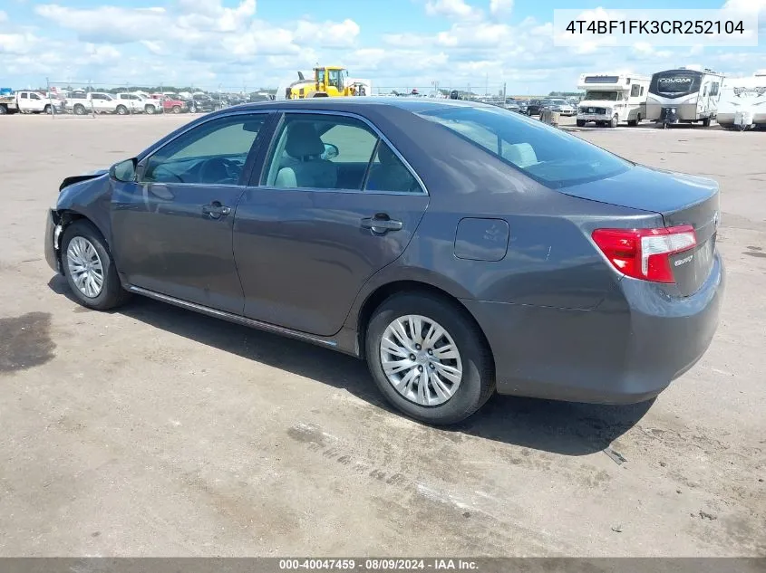 4T4BF1FK3CR252104 2012 Toyota Camry Le