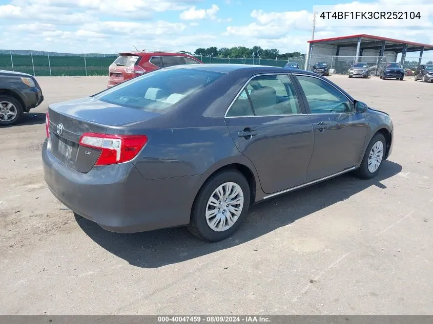 4T4BF1FK3CR252104 2012 Toyota Camry Le