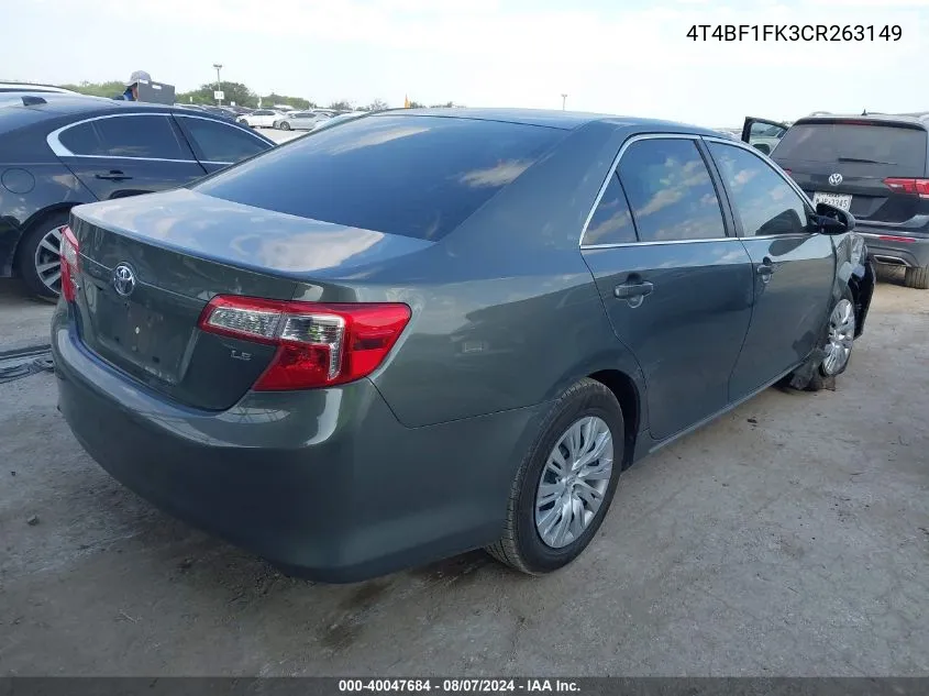 2012 Toyota Camry Le VIN: 4T4BF1FK3CR263149 Lot: 40047684