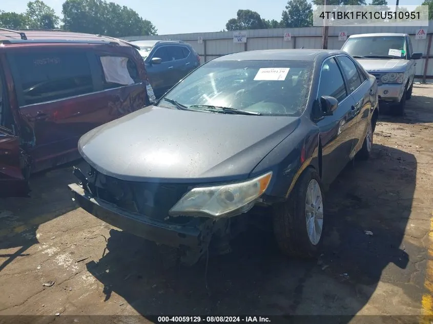 2012 Toyota Camry Xle V6 VIN: 4T1BK1FK1CU510951 Lot: 40059129