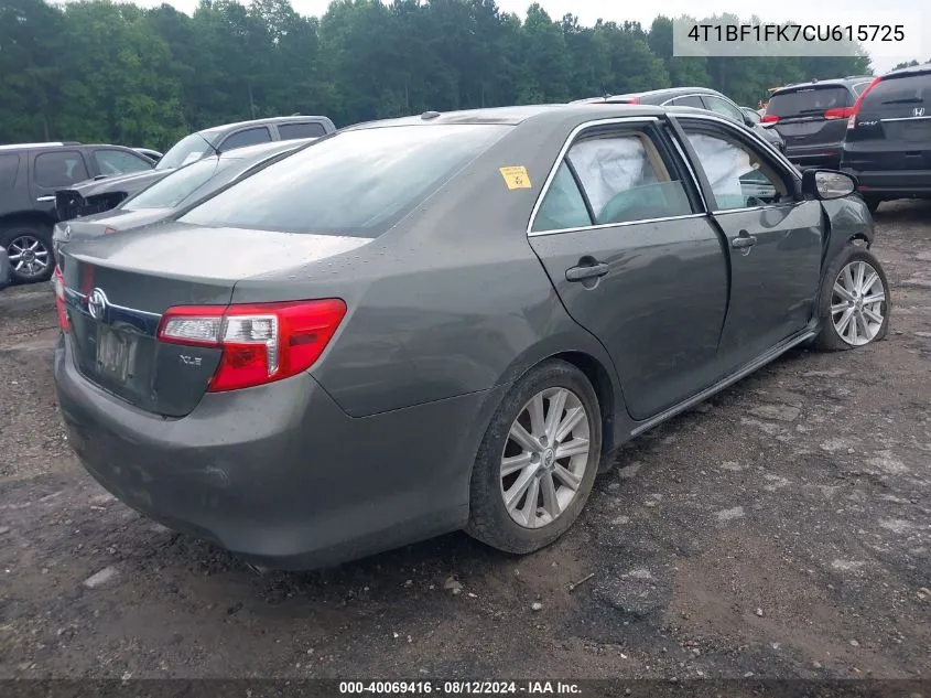 2012 Toyota Camry Xle VIN: 4T1BF1FK7CU615725 Lot: 40069416