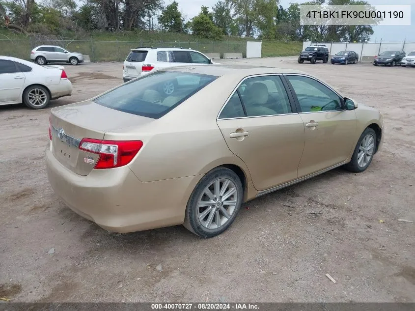 2012 Toyota Camry Xle V6 VIN: 4T1BK1FK9CU001190 Lot: 40070727