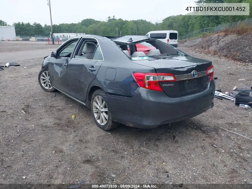 2012 Toyota Camry Hybrid Xle VIN: 4T1BD1FKXCU001452 Lot: 40072839