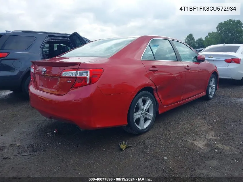 2012 Toyota Camry Se VIN: 4T1BF1FK8CU572934 Lot: 40077896