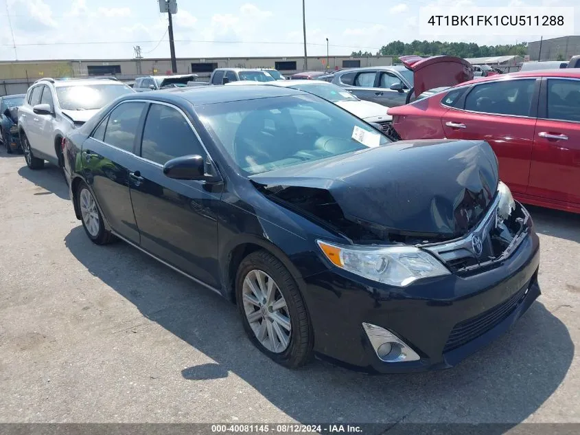 2012 Toyota Camry Se/Xle VIN: 4T1BK1FK1CU511288 Lot: 40081145