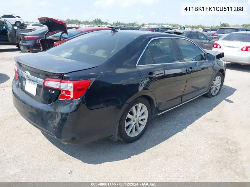 2012 Toyota Camry Se/Xle VIN: 4T1BK1FK1CU511288 Lot: 40081145