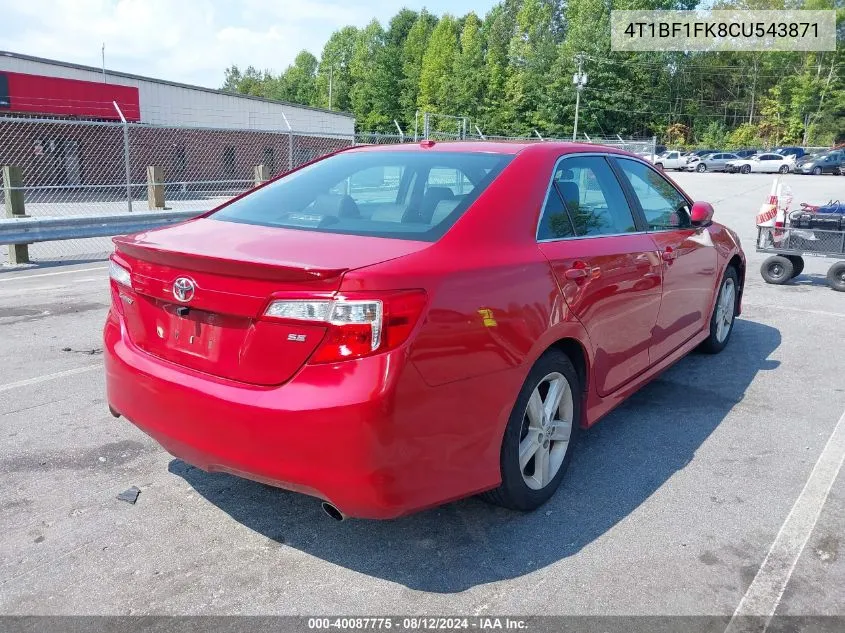 2012 Toyota Camry Se VIN: 4T1BF1FK8CU543871 Lot: 40087775