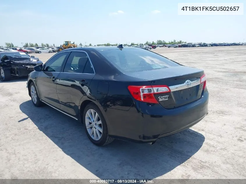 2012 Toyota Camry Xle V6 VIN: 4T1BK1FK5CU502657 Lot: 40093717