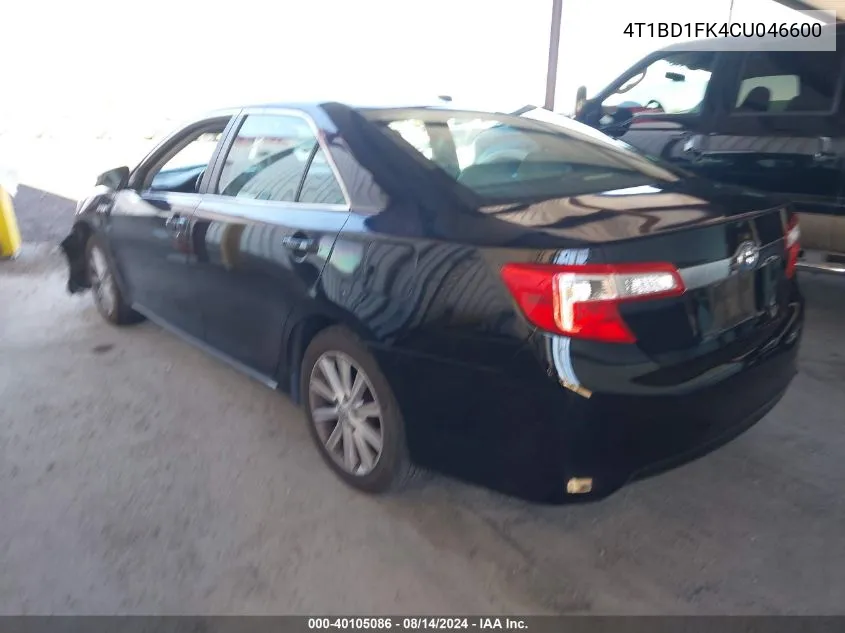 2012 Toyota Camry Hybrid Xle VIN: 4T1BD1FK4CU046600 Lot: 40105086