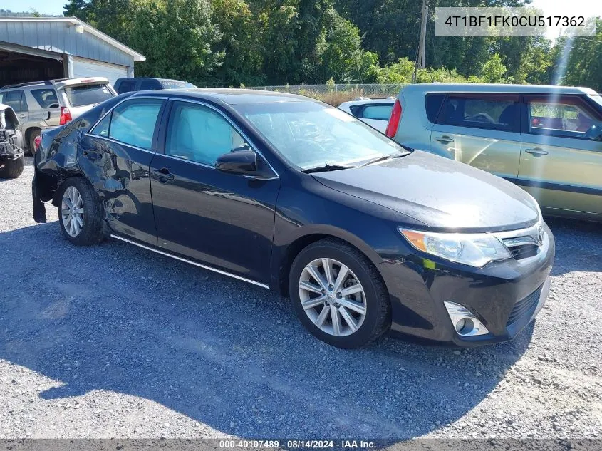 2012 Toyota Camry Xle VIN: 4T1BF1FK0CU517362 Lot: 40107489