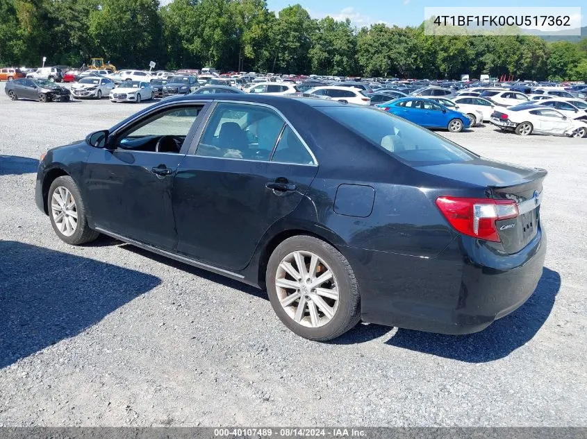 2012 Toyota Camry Xle VIN: 4T1BF1FK0CU517362 Lot: 40107489