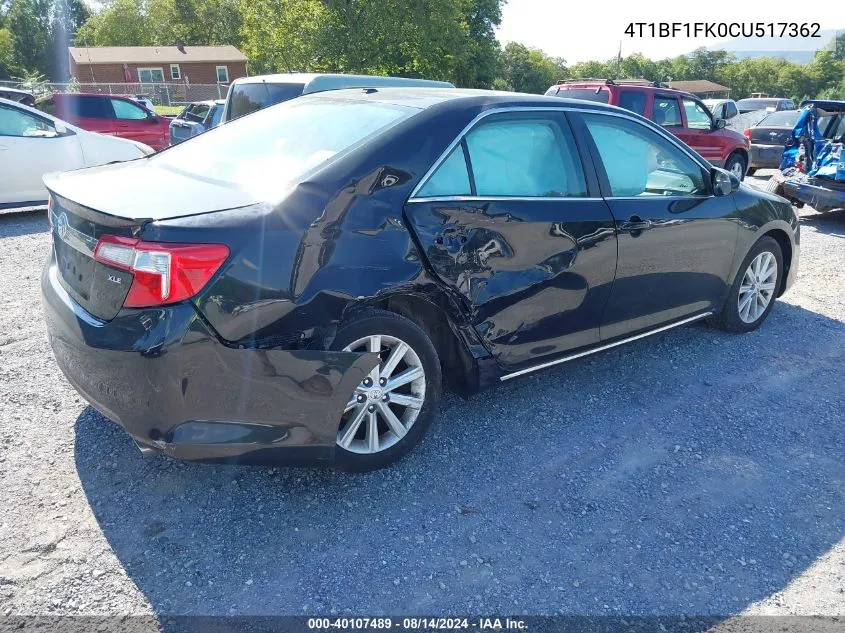 2012 Toyota Camry Xle VIN: 4T1BF1FK0CU517362 Lot: 40107489