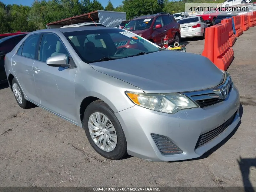 2012 Toyota Camry Le VIN: 4T4BF1FK4CR200108 Lot: 40107806