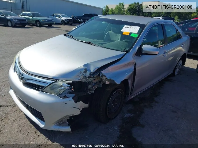 2012 Toyota Camry Le VIN: 4T4BF1FK4CR200108 Lot: 40107806