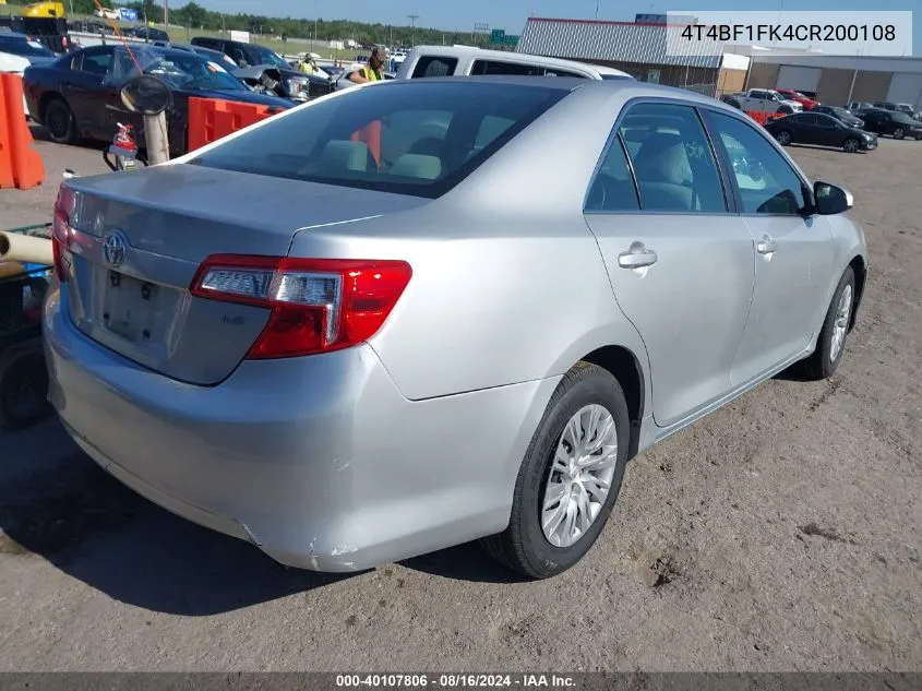 4T4BF1FK4CR200108 2012 Toyota Camry Le