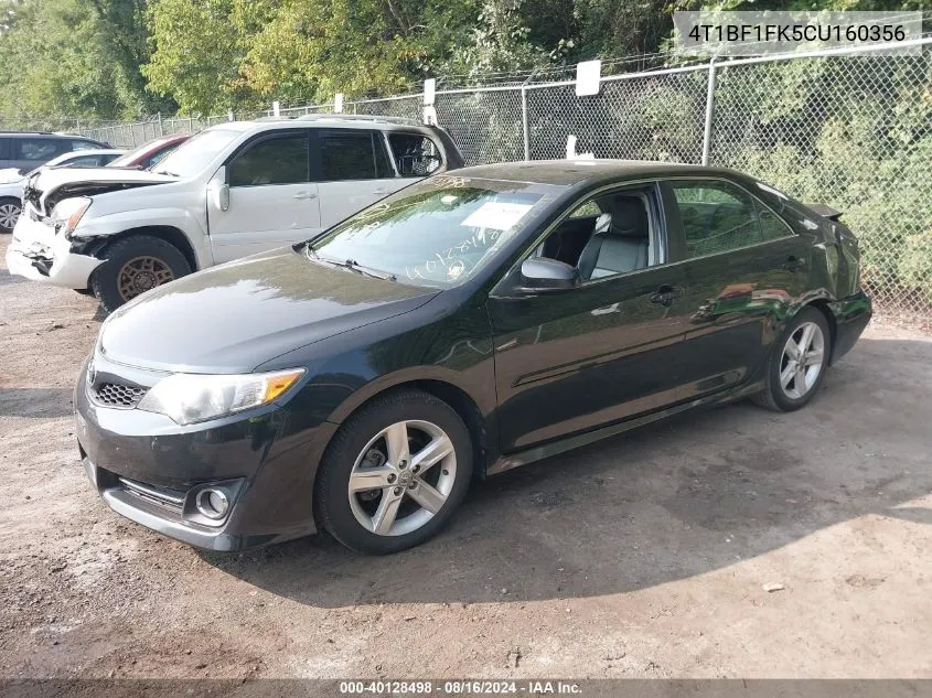 2012 Toyota Camry Se VIN: 4T1BF1FK5CU160356 Lot: 40128498