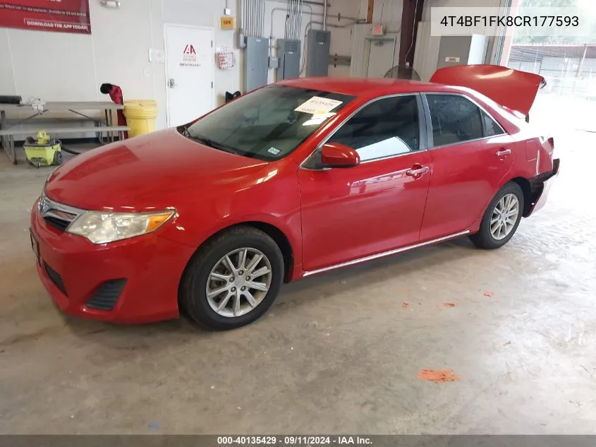 4T4BF1FK8CR177593 2012 Toyota Camry Le