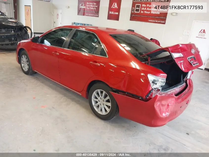 4T4BF1FK8CR177593 2012 Toyota Camry Le