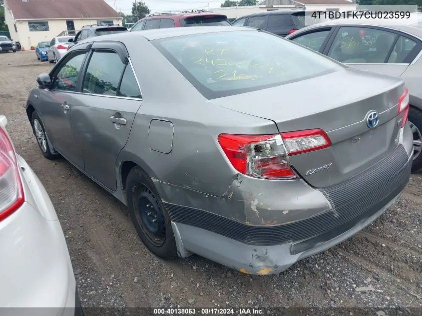 2012 Toyota Camry Hybrid Le VIN: 4T1BD1FK7CU023599 Lot: 40138063