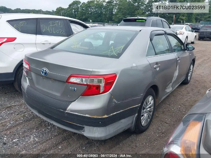 2012 Toyota Camry Hybrid Le VIN: 4T1BD1FK7CU023599 Lot: 40138063