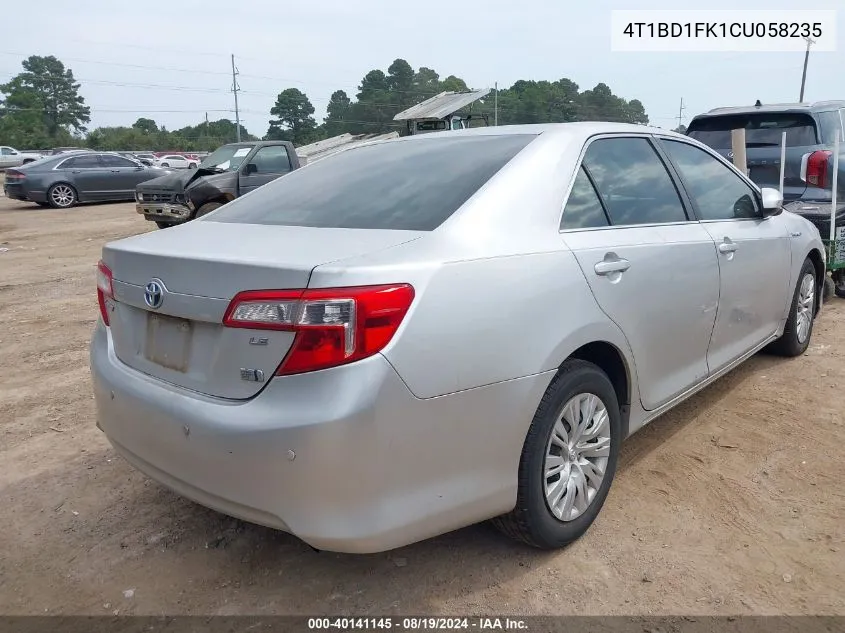 2012 Toyota Camry Hybrid Le VIN: 4T1BD1FK1CU058235 Lot: 40141145