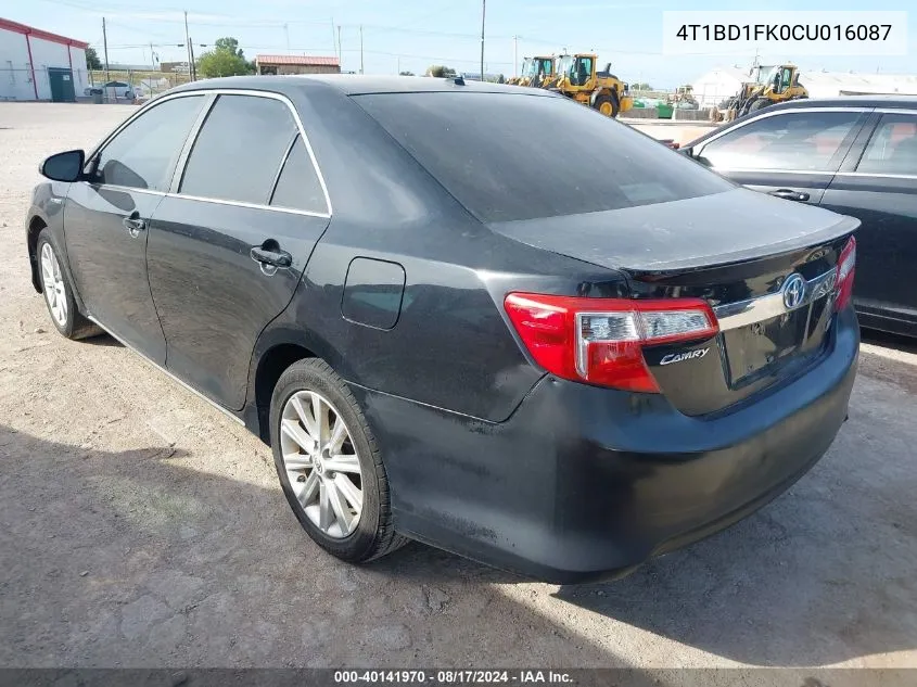 2012 Toyota Camry Hybrid Xle VIN: 4T1BD1FK0CU016087 Lot: 40141970